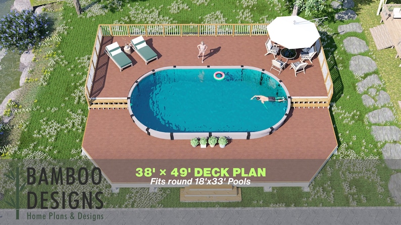 Rocksteady Oval Pool Deck · 38x49 plan by Bamboo Designs