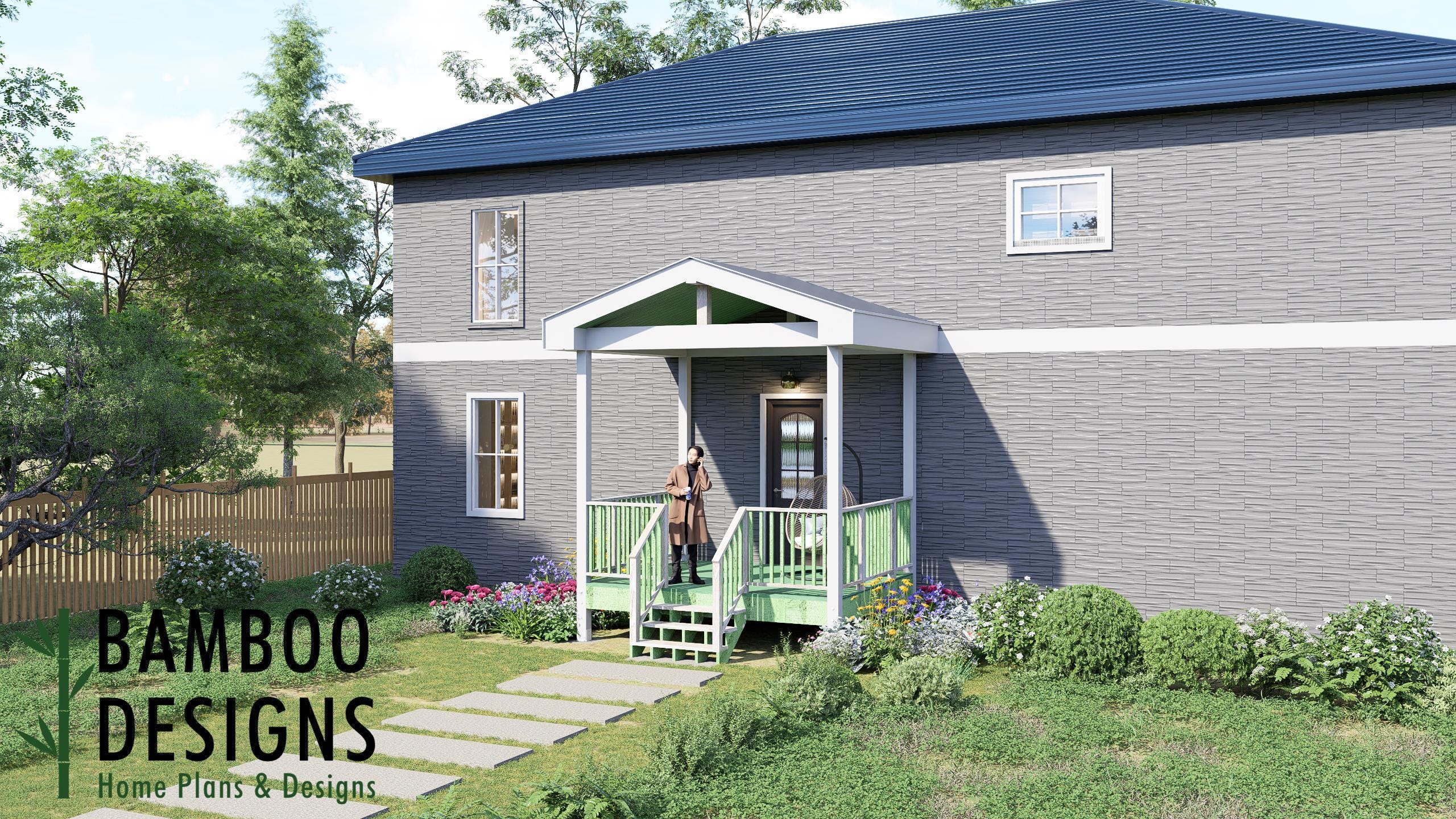 Image of Randall 10x12 Deck with Gable Porch Plan - Compact Covered Deck for Cozy Outdoor Living