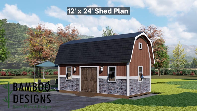 Una 12x24 Gambrel Roof Shed plan by Bamboo Designs