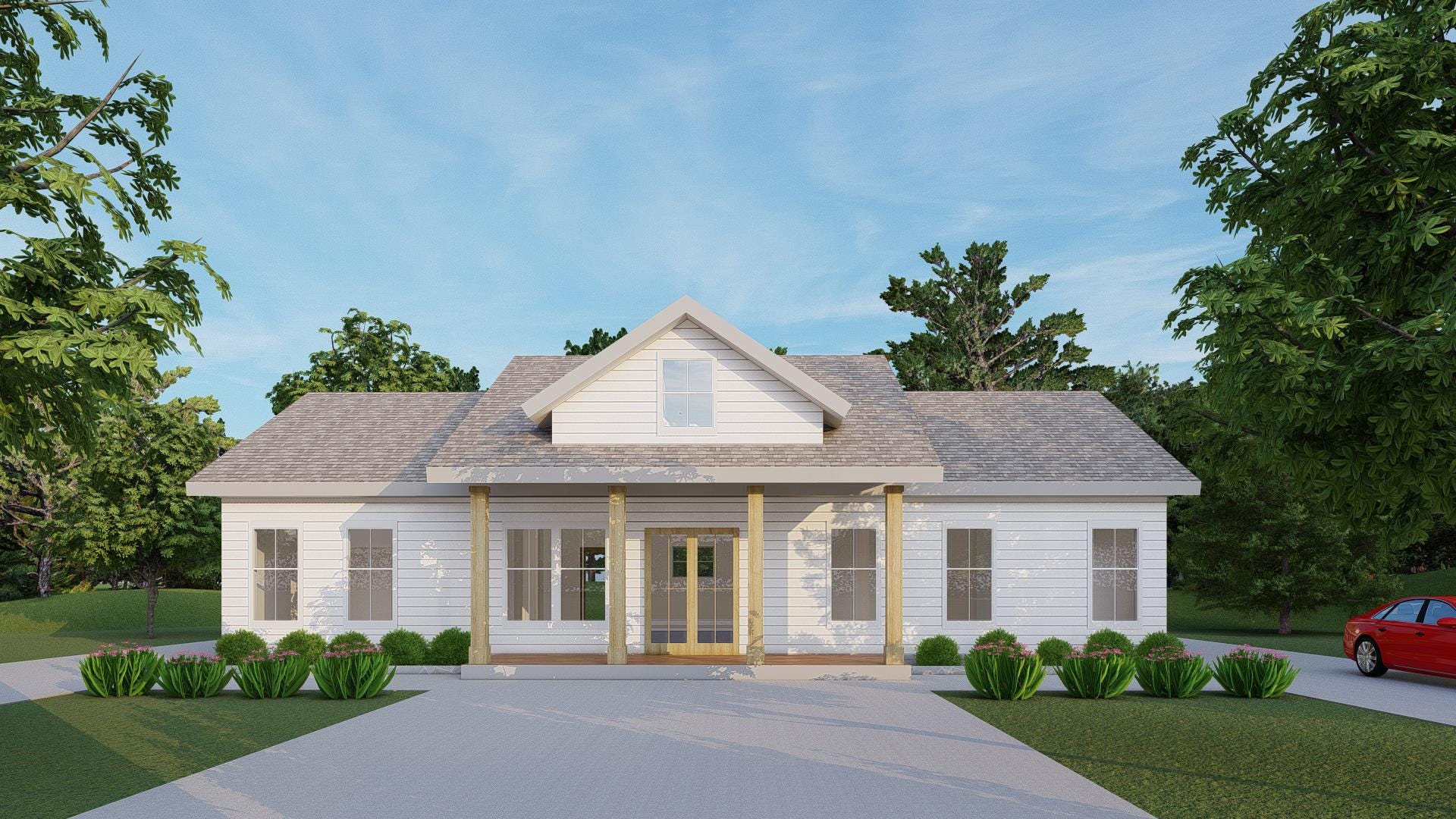 Image of Lavender Hollow Farmhouse - 4 Bed 3 Bath House Plan (2418 SF) - Open Concept Ranch Design - PDF + DWG