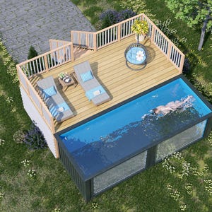 Denver Container Pool Deck Plan – 10x20 Elevated Deck with Railing | PDF + DWG DIY Plans