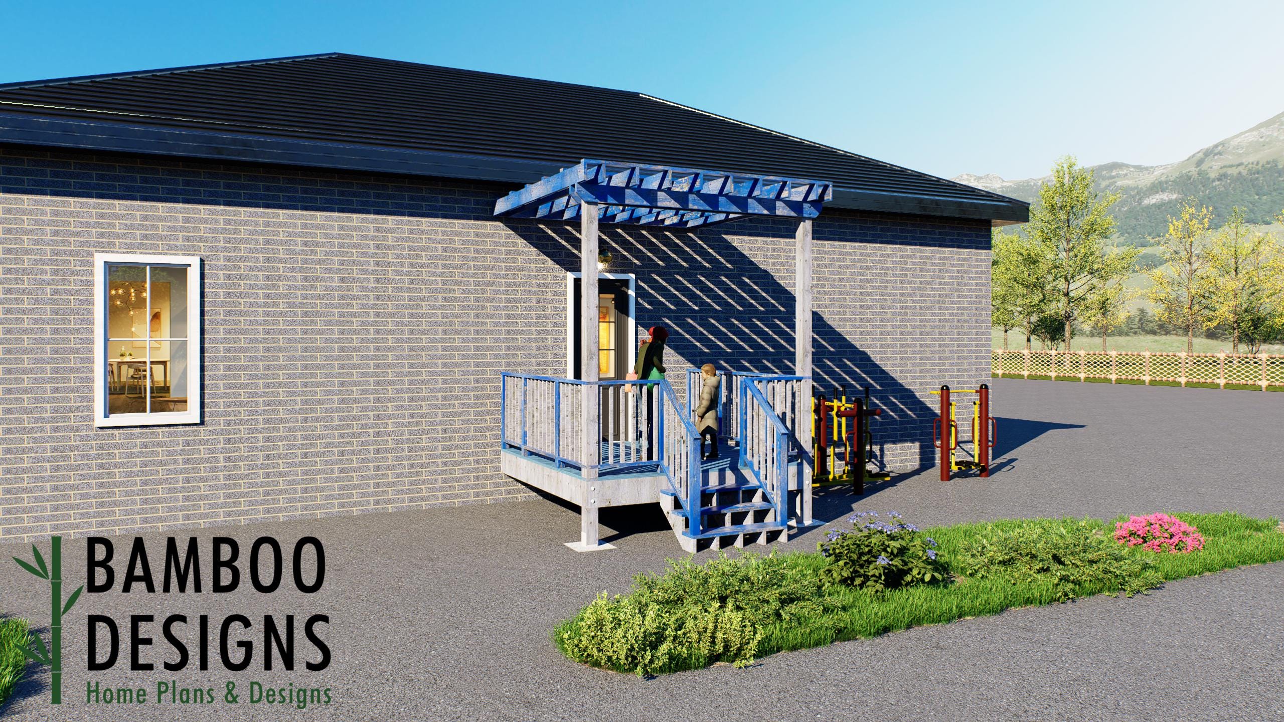 Image of Jakobs 10x10 Attached Deck Plan with Pergola - Compact Backyard Escape with Timeless Outdoor Style