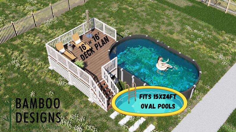 Faramir Oval Pool Deck · 10x16 plan by Bamboo Designs