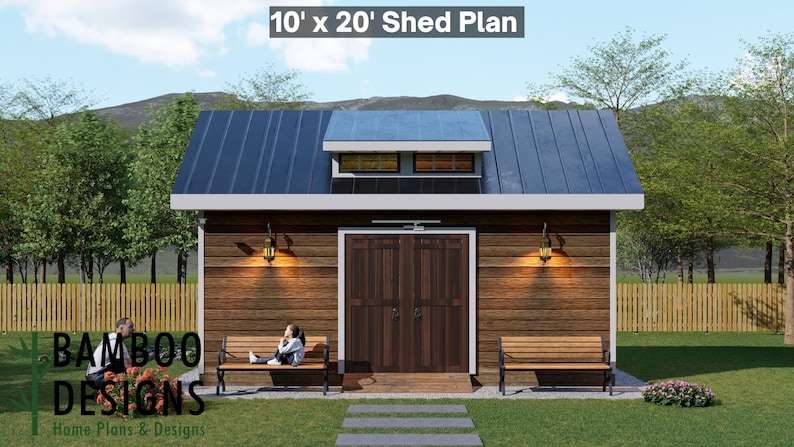 Orion 10x20 Gable Shed with Dormer plan by Bamboo Designs