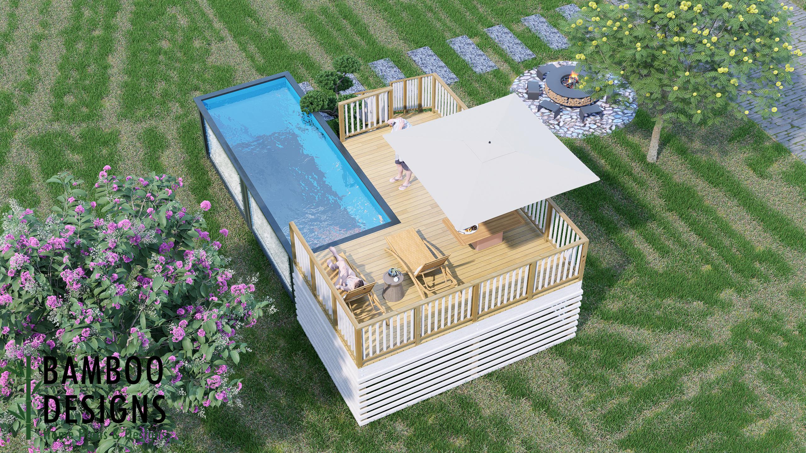 Container Pool Decks Stellar Container Pool Deck Plan – 16x20 Elevated Wrap Deck With ...