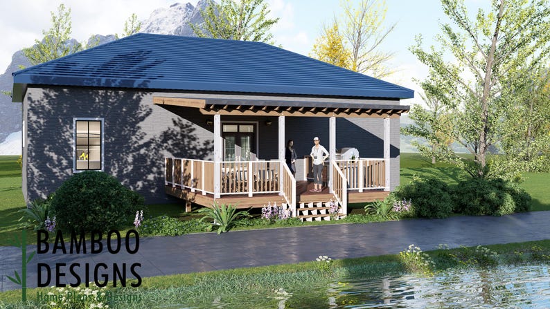 Juri 20x20 Deck Plan with Mono Slope Porch plan by Bamboo Designs