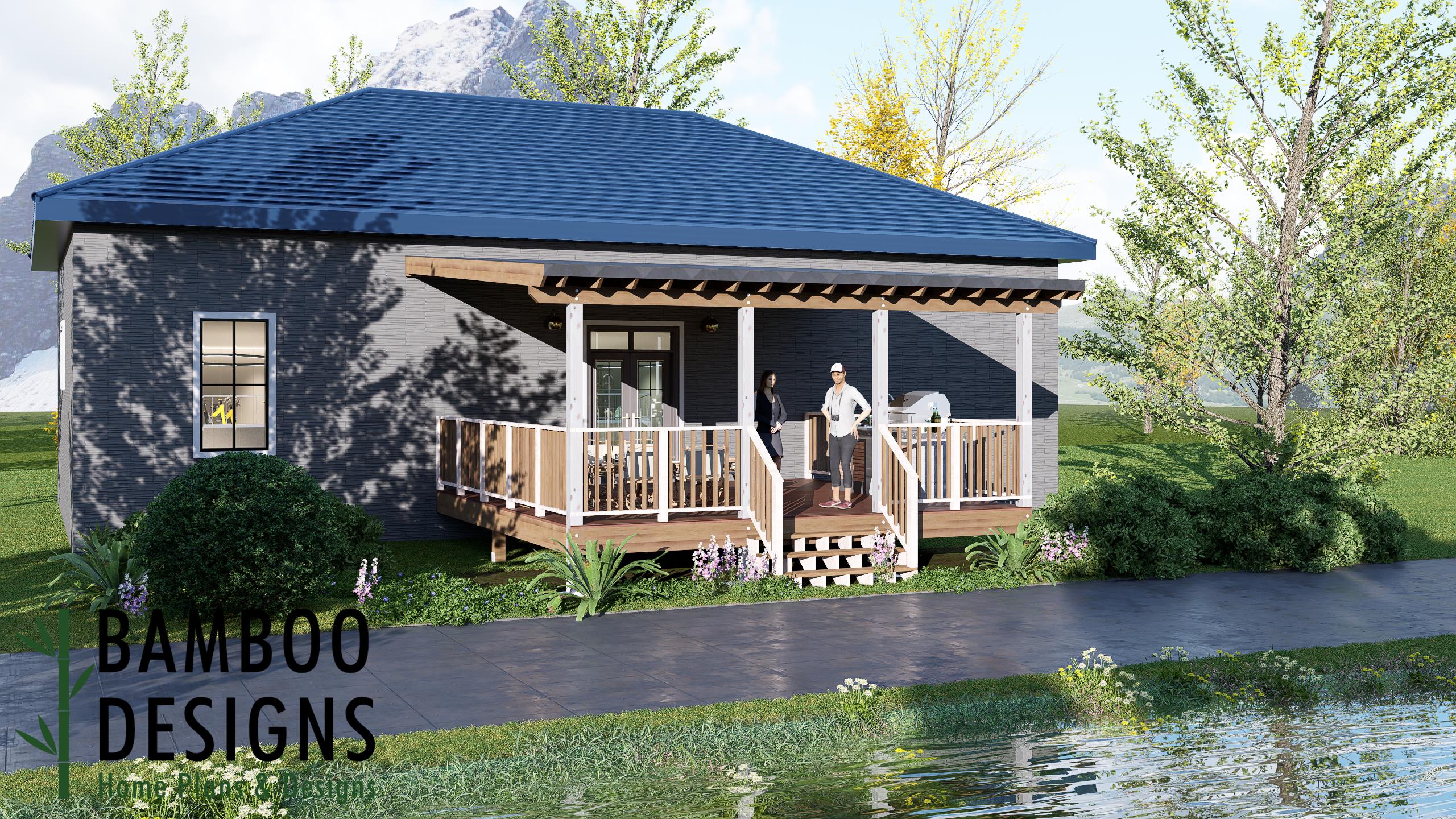 Image of Juri 20x20 Deck Plan with Mono Slope Porch - Premium Covered Backyard Entertainment Deck