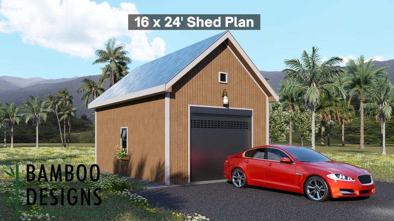 Groot 16x24 Garage Shed plan by Bamboo Designs