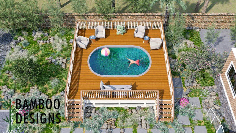 Mona Oval Pool Deck · 26x26 plan by Bamboo Designs