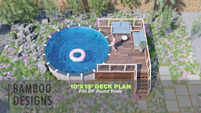 Woodstock Round Pool Deck · 10x18 plan by Bamboo Designs