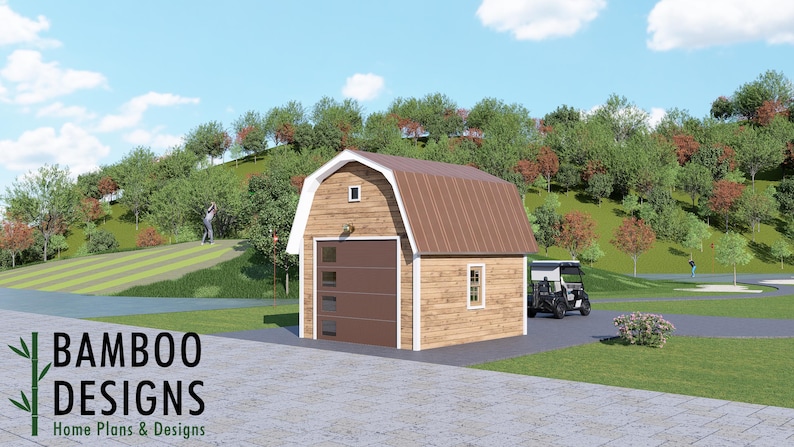 Jellico 14x16 Golf Cart Shed Plan — Modern Single-Slope Golf Cart Garage & Storage Building plan by Bamboo Designs