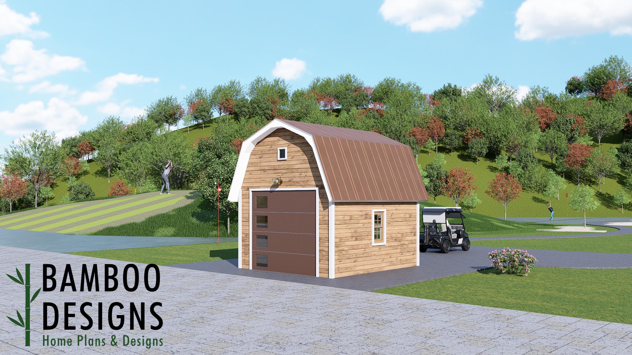 Image of Jellico 14x16 Golf Cart Shed Plan — Modern Single-Slope Golf Cart Garage & Storage Building | DIY PDF Plans