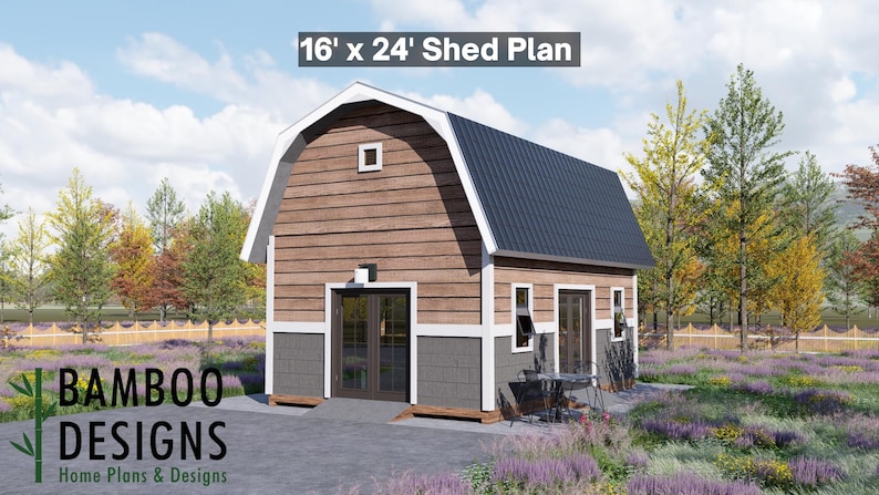 Yelena 16x24 Gambrel Roof Shed plan by Bamboo Designs