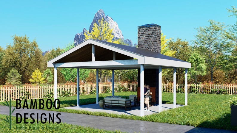 Sewanee 24' x 24' Pavilion Plan — A Grand Backyard Pavilion for Outdoor Entertaining, Dining & Luxury Outdoor Living · 24x24 plan by Bamboo Designs