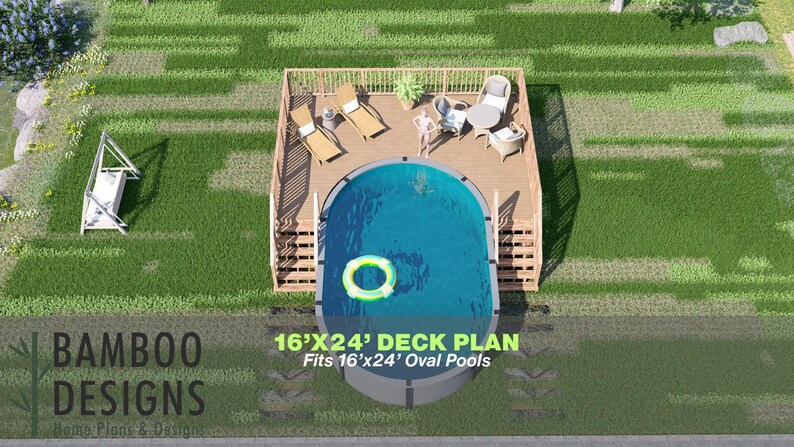 Articuno Oval Pool Deck · 16x24 plan by Bamboo Designs