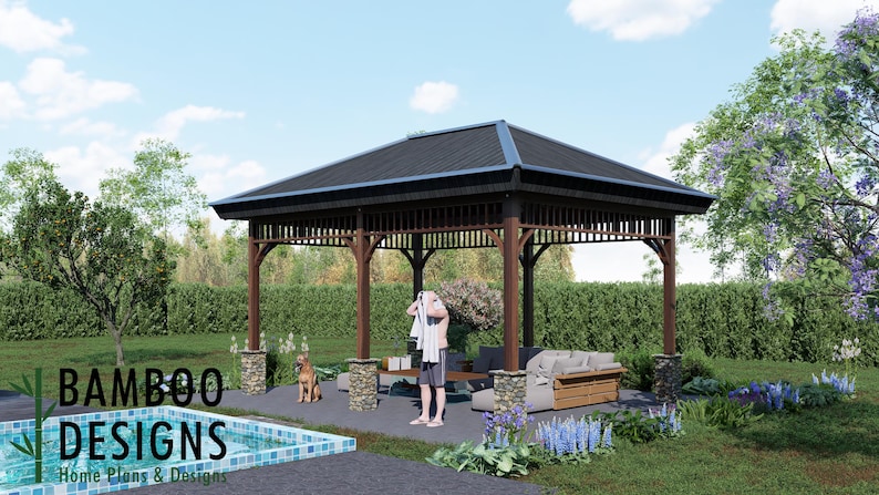 Geneva 14x20 Hip Roof Gazebo plan by Bamboo Designs