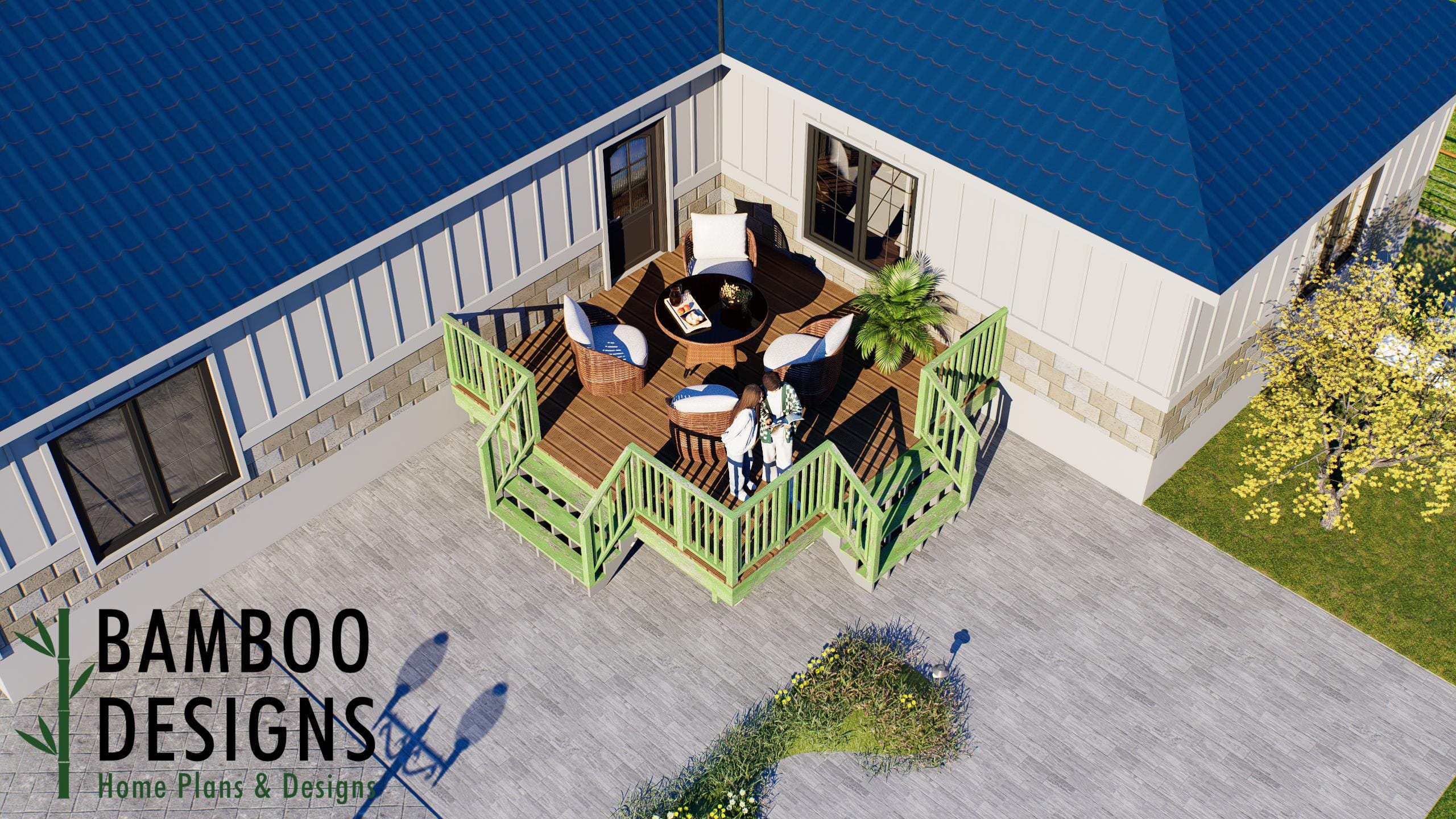 Image of Juan Gris 16x16 Freestanding Corner Deck Plan — Large Backyard Platform Deck | DIY PDF Plans