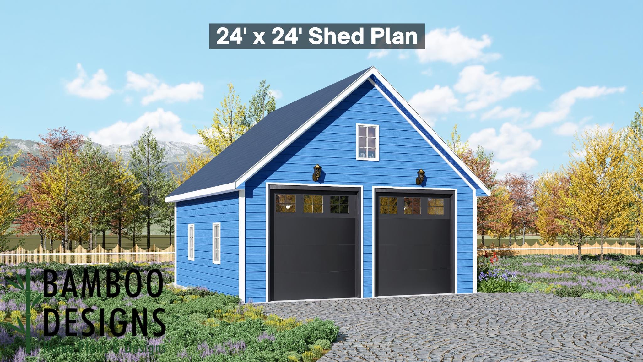 Image of Cobalt 24x24 Garage Shed Plan - A Two-Bay Garage with Bold Modern Character
