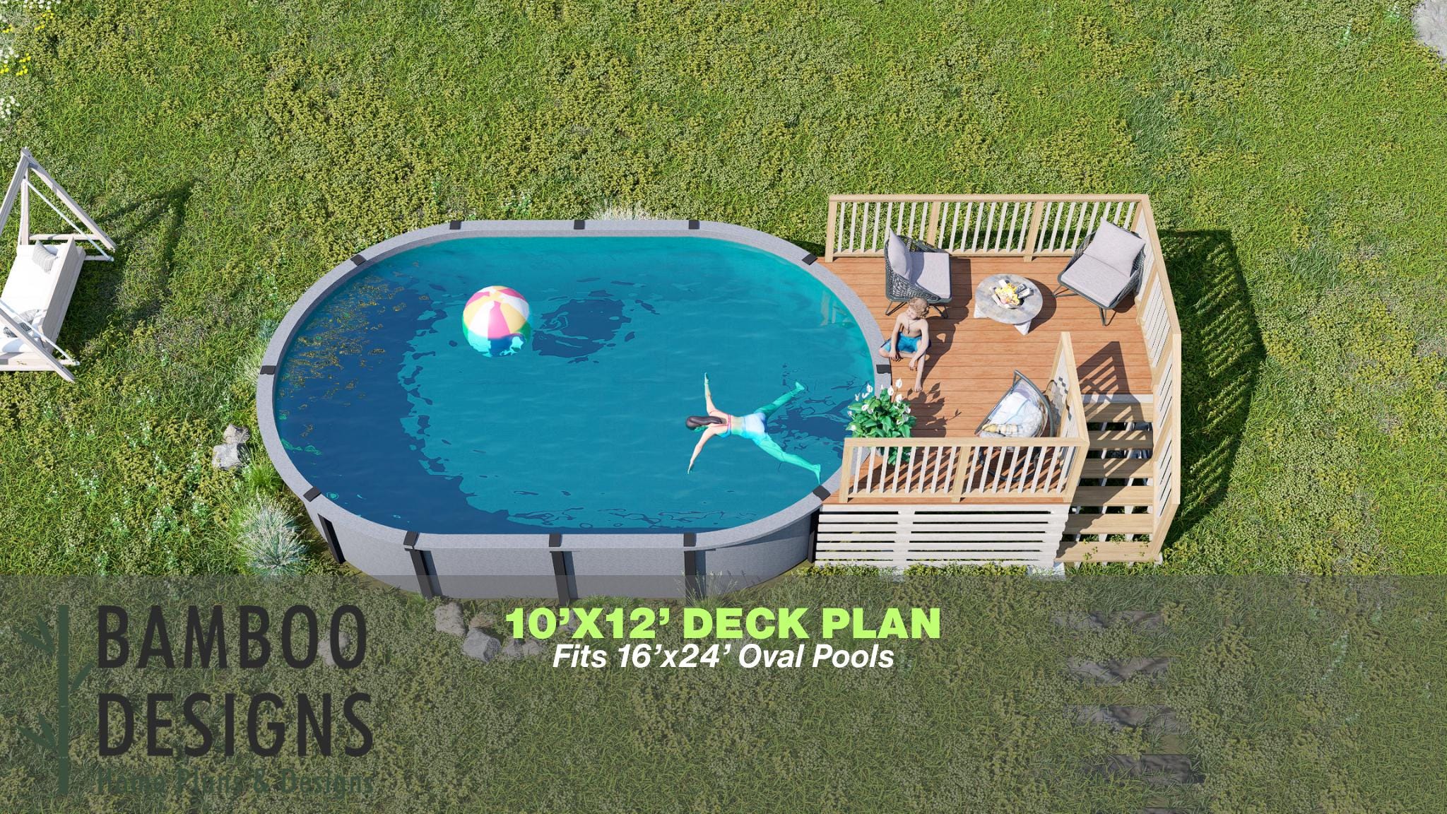 Image of Lora Pool Deck Plan - 10x12 Above-Ground Pool Deck with 5-Step Staircase | DIY PDF Plans