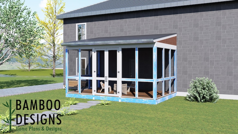 Emmons 14x22 Monoslope Sunroom plan by Bamboo Designs