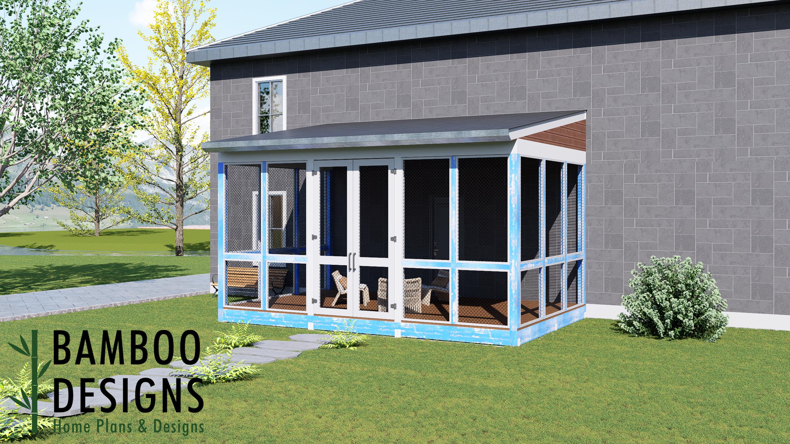 Image of Emmons 14x22 Monoslope Sunroom Plan – Modern Backyard Sunroom with Lean-To Roof | DIY Backyard Sunroom PDF Plans