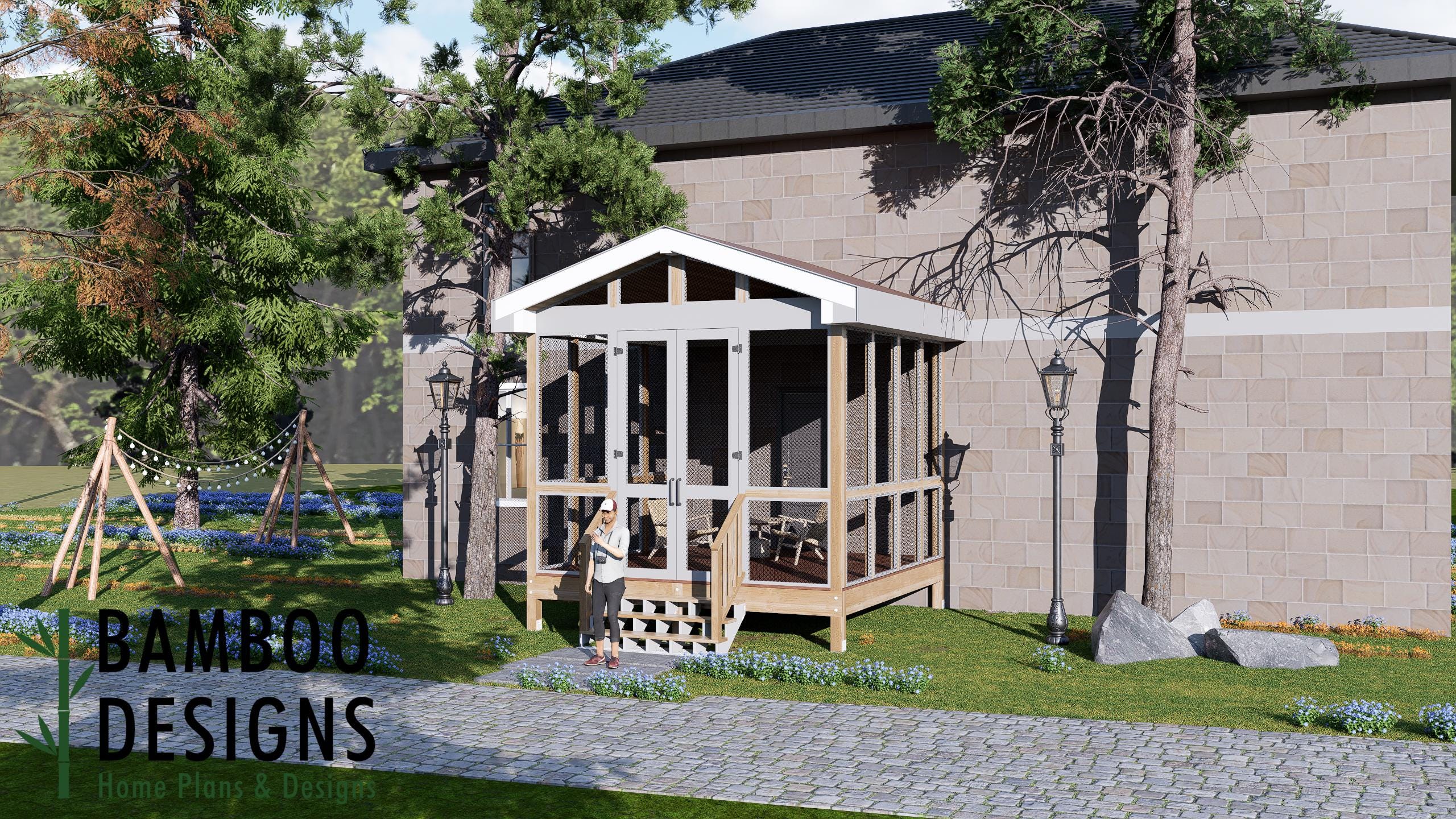 Image of Marca Sunroom Plan – 14x14 Deck with Classic Gable Sunroom | DIY Backyard Sunroom PDF Plans