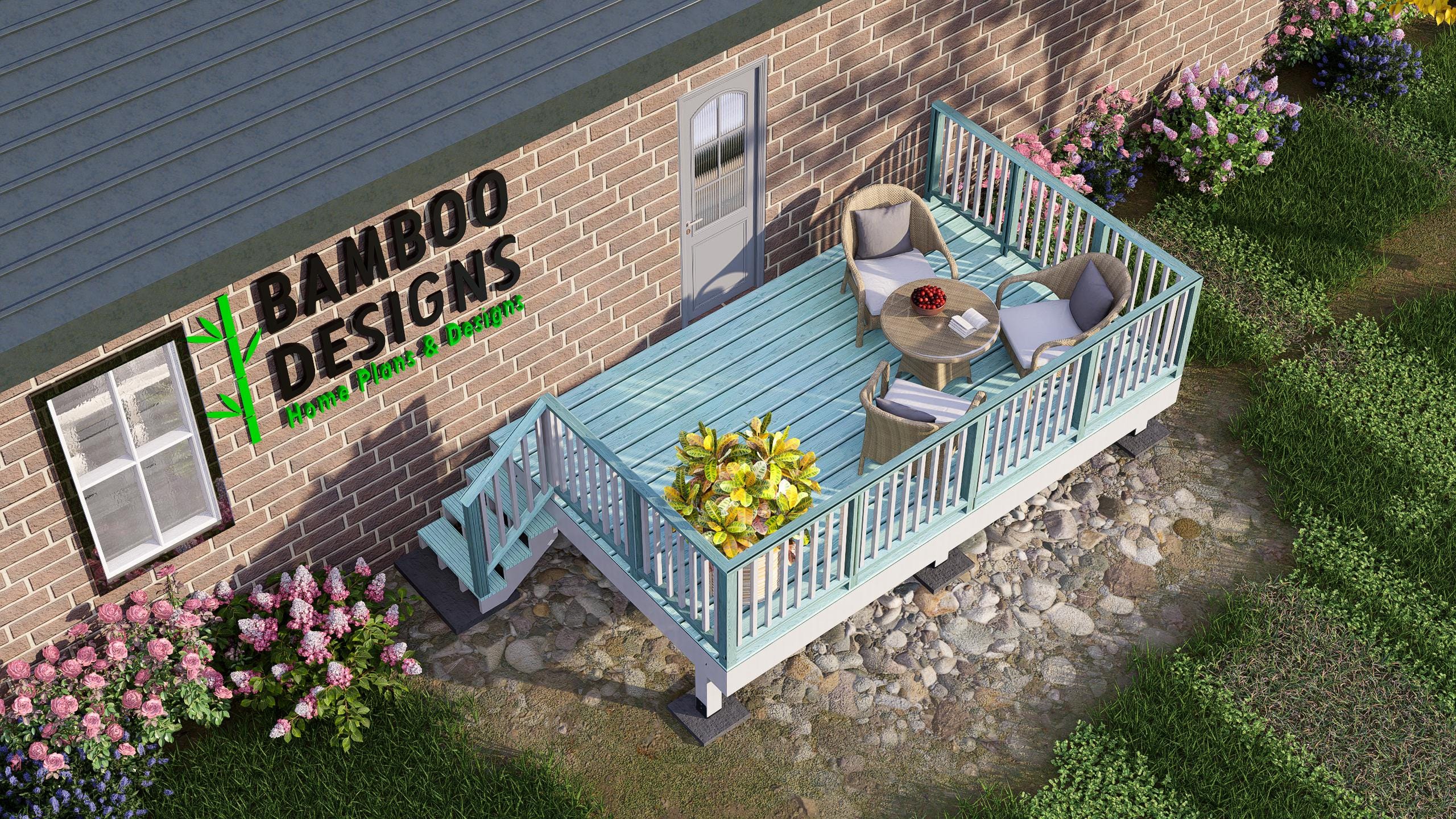 Image of 10x16 Entry Deck Plan Asheville | Freestanding Porch for Mobile Homes or Cabins | DIY Back Deck with Railing & Stairs