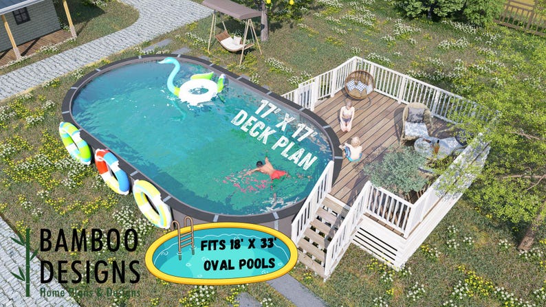 Austin 18x33 Oval Pool Deck plan by Bamboo Designs