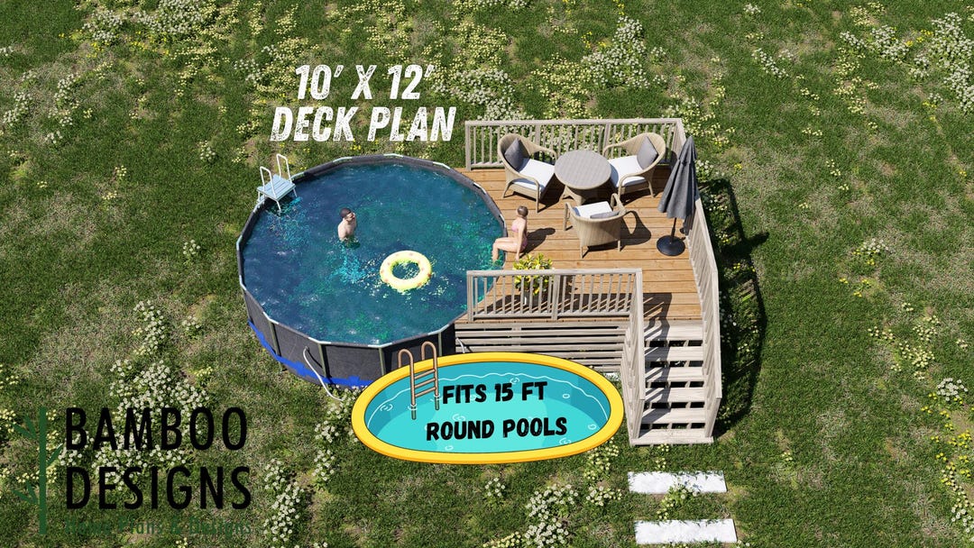 Iria Circle Pool Deck Plan – 10x12 Pool Deck for 15' Round Pools | DIY ...