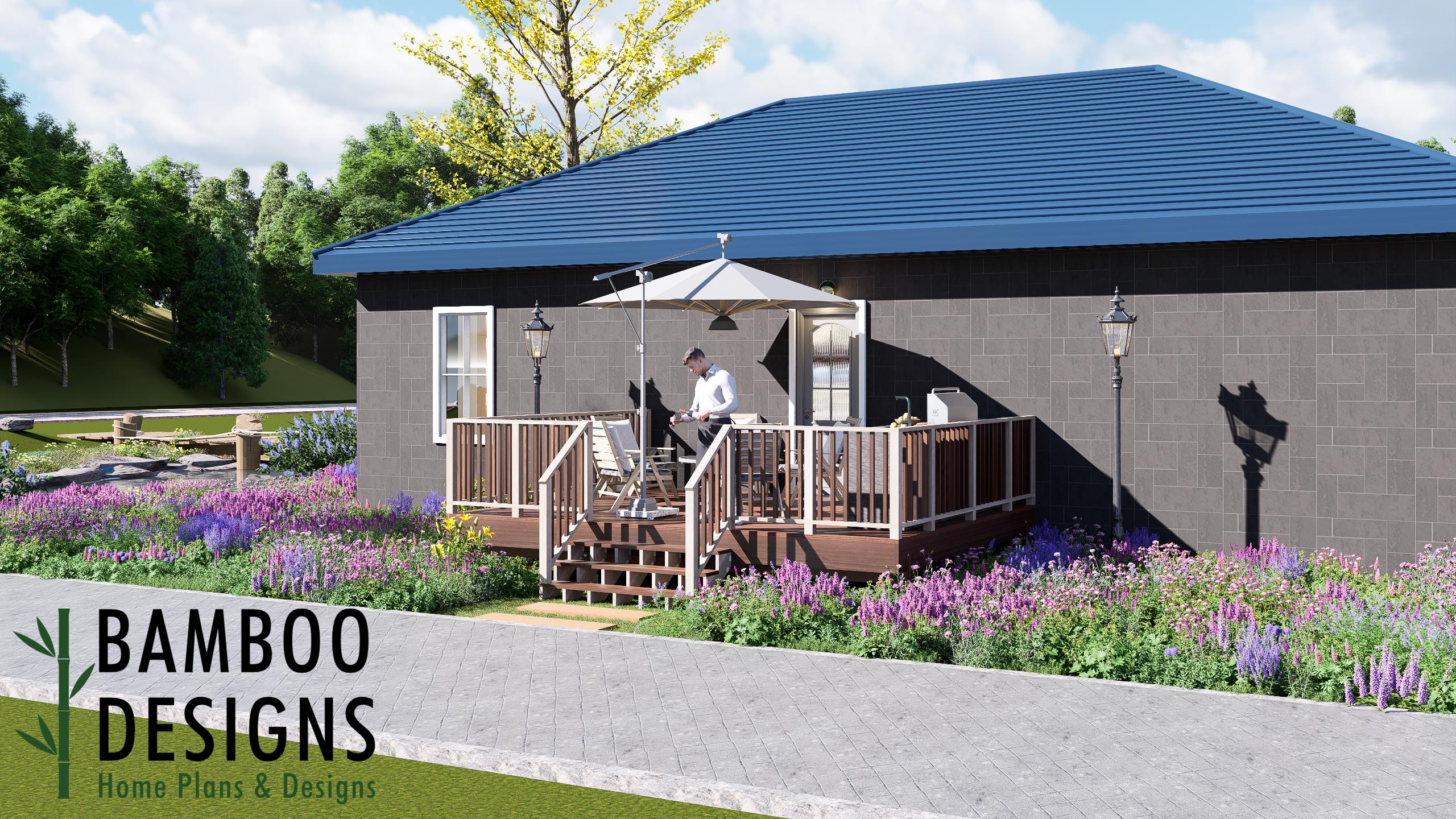 Image of Buckingham 14x18 Freestanding Deck Plan - A Stylish Backyard Platform Deck for Outdoor Entertaining & Relaxation