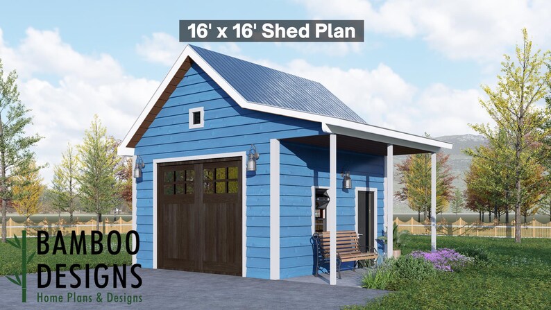 Fernando 16x16 Garage Shed plan by Bamboo Designs