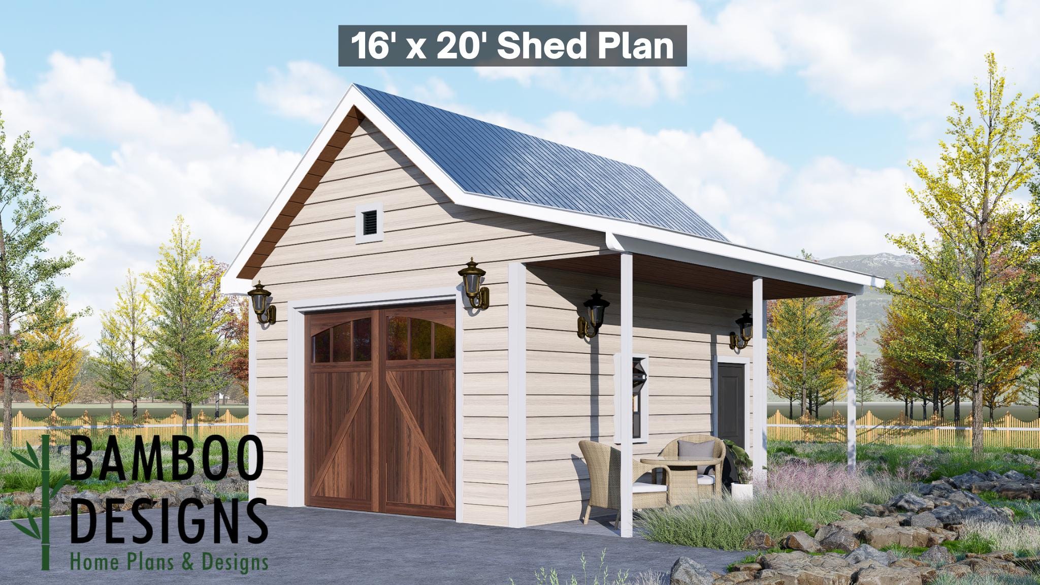 Image of Sandy 16x20 Garage Plan - A Porch-Front Garage Designed for Warmth, Style & Everyday Functionality