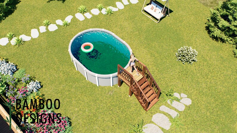 Kobe Oval Pool Deck · 4x4 plan by Bamboo Designs
