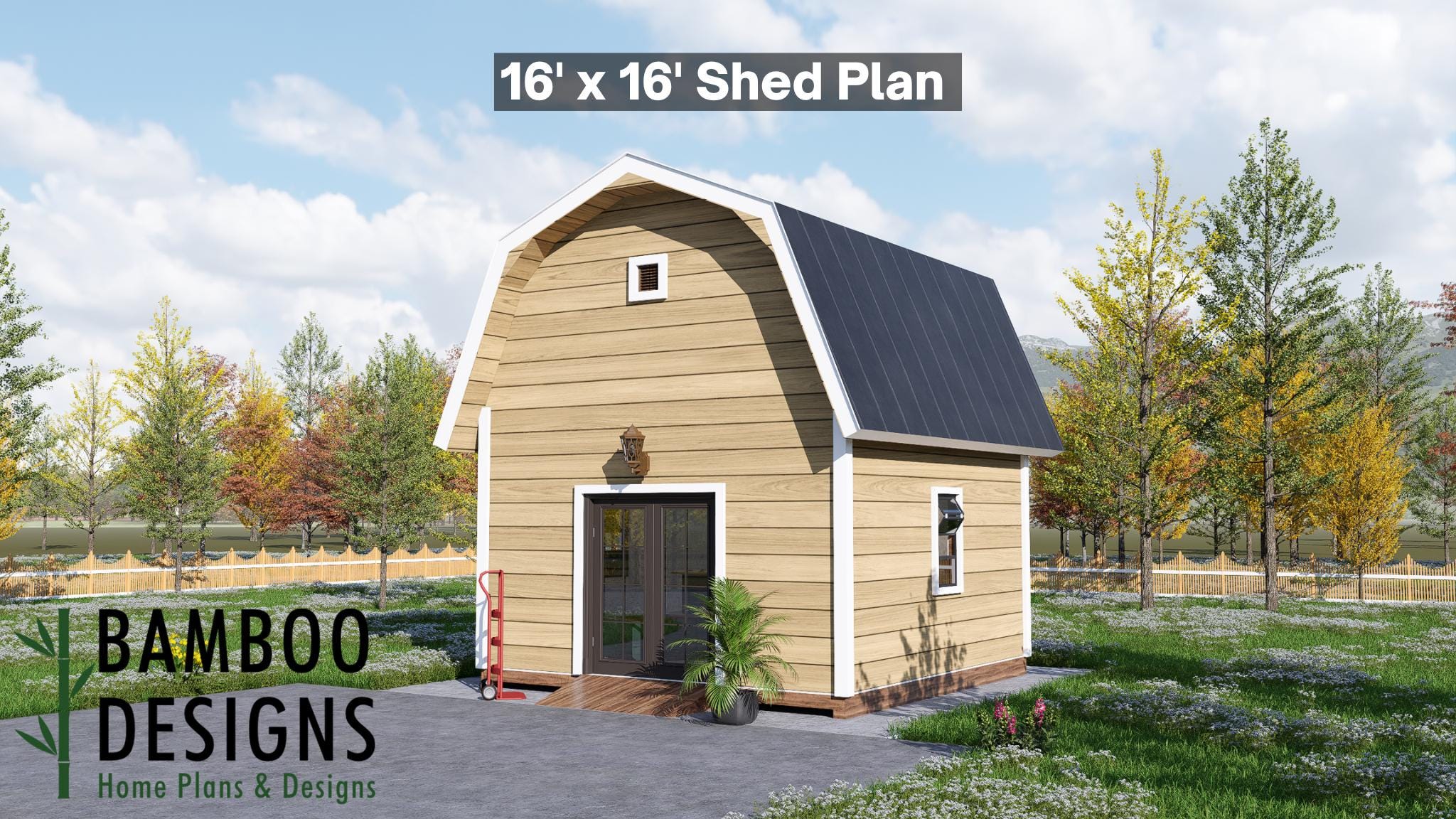 Image of Xan 16x16 Gambrel Roof Shed Plan - Compact Barn-Style Storage & Workshop
