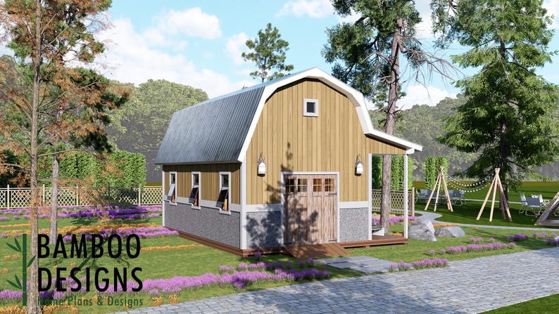 Herblinda 14x24 Gambrel Roof Shed Plan — Classic Barn-Style Storage & Workshop plan by Bamboo Designs
