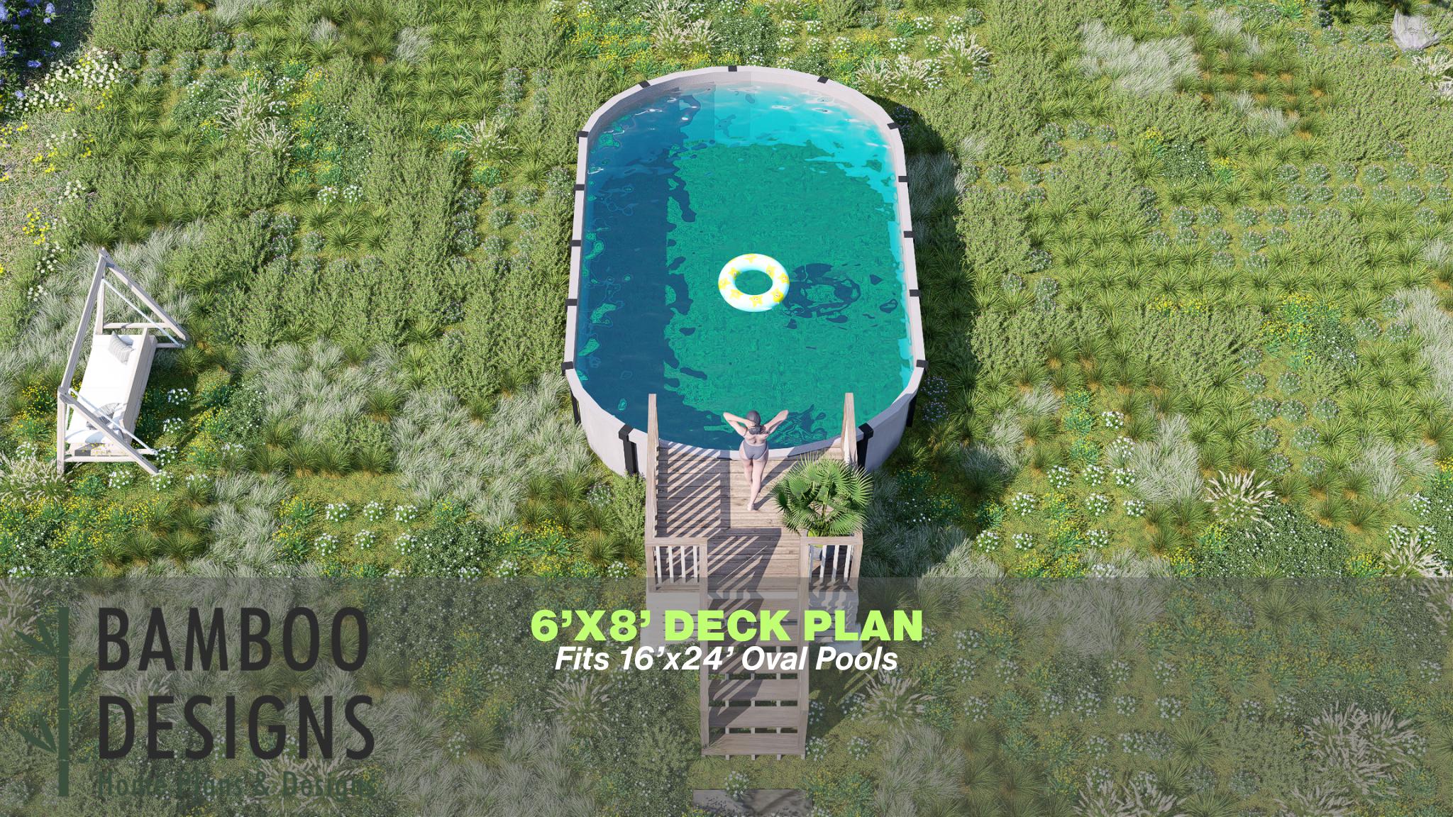 Image of Coua Pool Deck Plan - 6x8 Above-Ground Pool Entry Deck with 5-Step Staircase | DIY PDF Plans