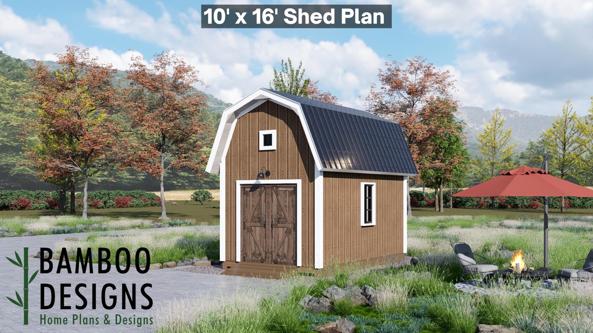 Image of Lucy 10x16 Shed Plan - A Barn-Style Storage Shed with Classic Charm & Efficient Function