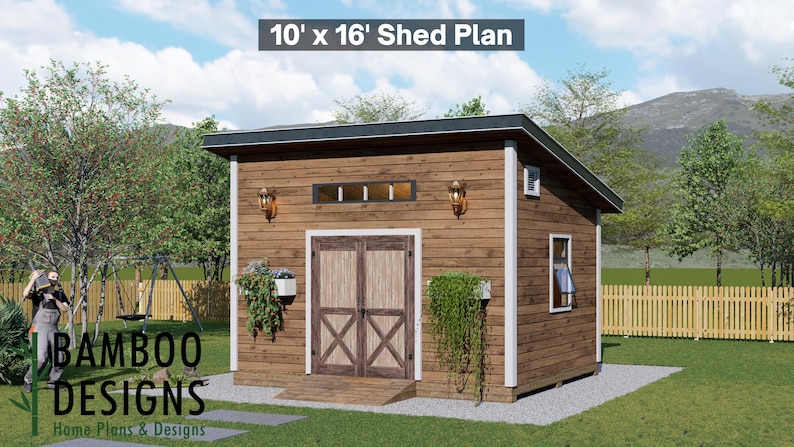 Vega 10x16 Sloped Roof Shed plan by Bamboo Designs