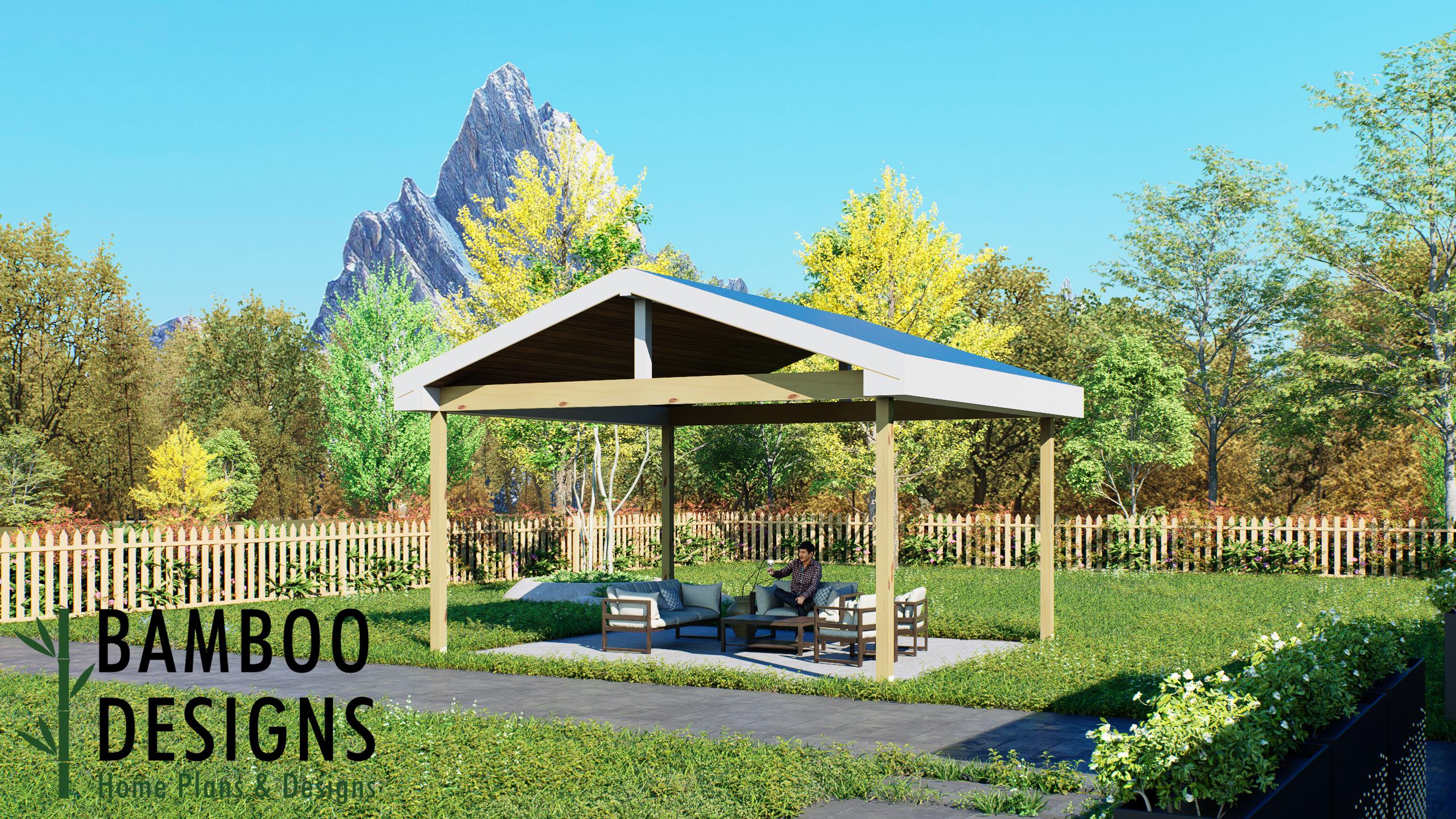 Image of Ashworth 20'x18' Pavilion Plan – A Beautiful Backyard Pavilion for Outdoor Living & Entertaining | DIY Plans