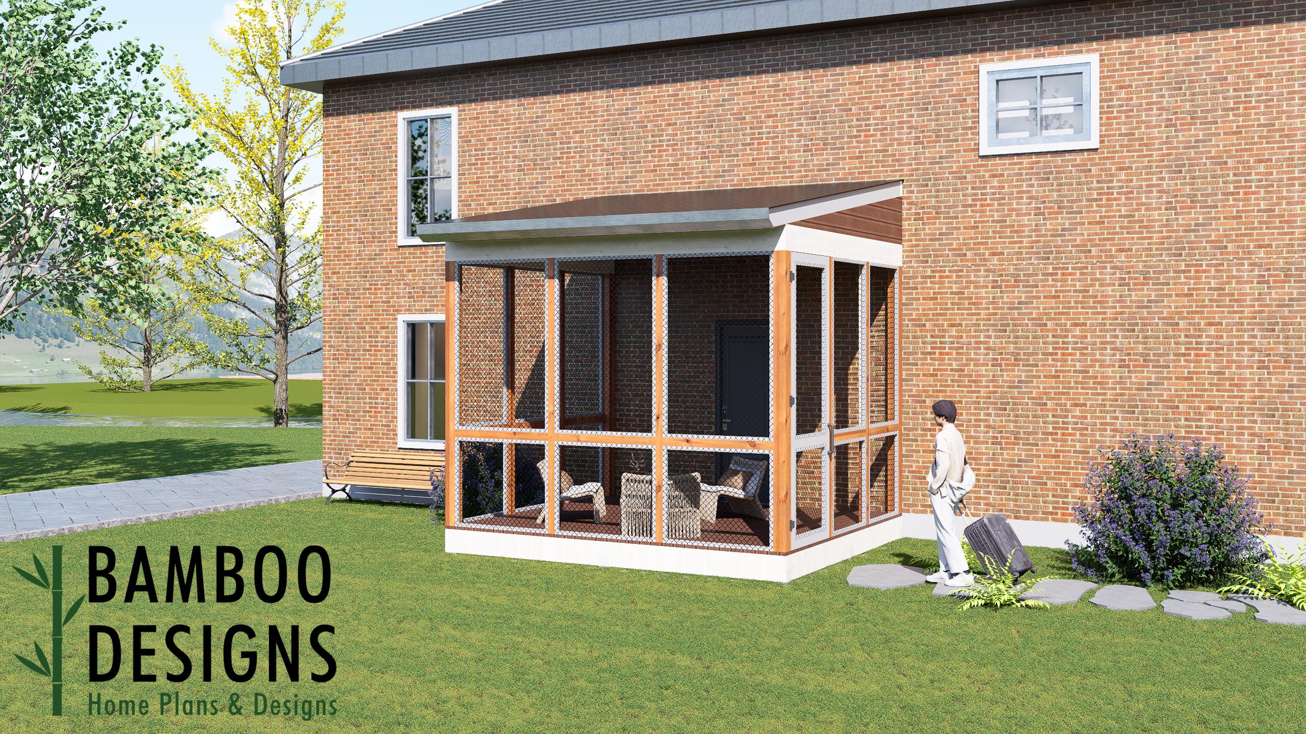 Image of Diaz 12x14 Monoslope Sunroom Plan – Modern Backyard Sunroom with Lean-To Roof | DIY Backyard Sunroom PDF Plans