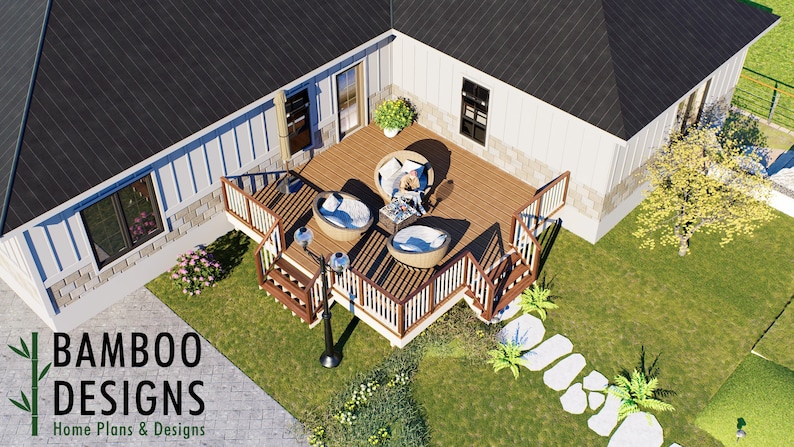 Pegaso 20x20 Freestanding Corner Deck Plan — Large Backyard Platform Deck plan by Bamboo Designs