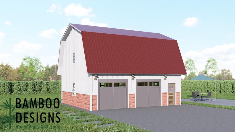 Sonora 24x30 Gambrel Roof Garage Plan Option 2- Spacious Barn-Style 2-Car Garage with Loft Storage plan by Bamboo Designs