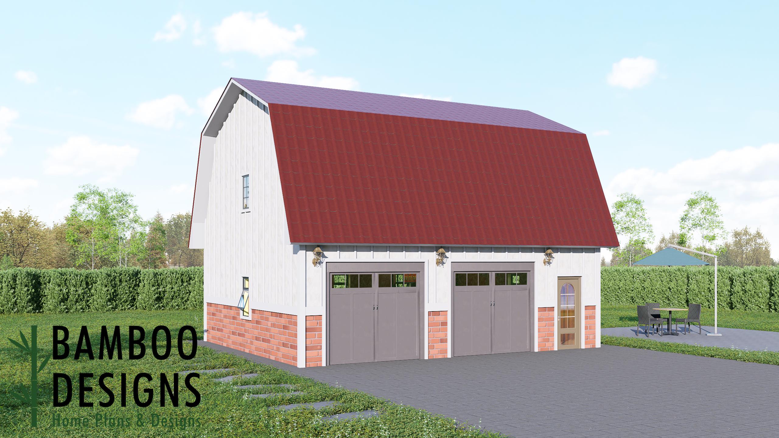 Image of Sonora 24x30 Gambrel Roof Garage Plan Option 2- Spacious Barn-Style 2-Car Garage with Loft Storage | DIY Building Plans