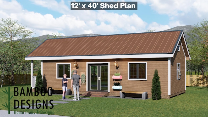 Mercury 12x40 Gable Roof Shed plan by Bamboo Designs