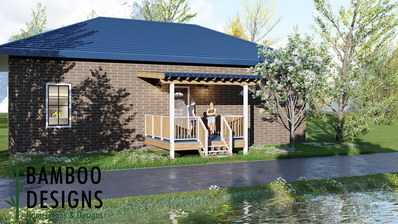 Ibuki 12x12 Deck Plan with Mono Slope Porch plan by Bamboo Designs