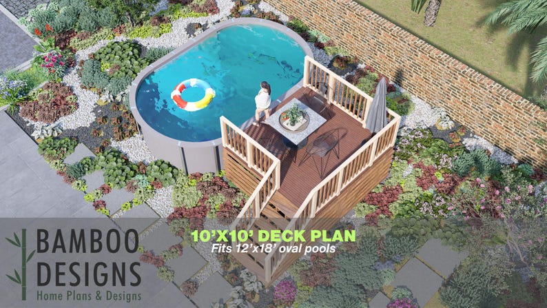 Pamela Oval Pool Deck · 10x10 plan by Bamboo Designs
