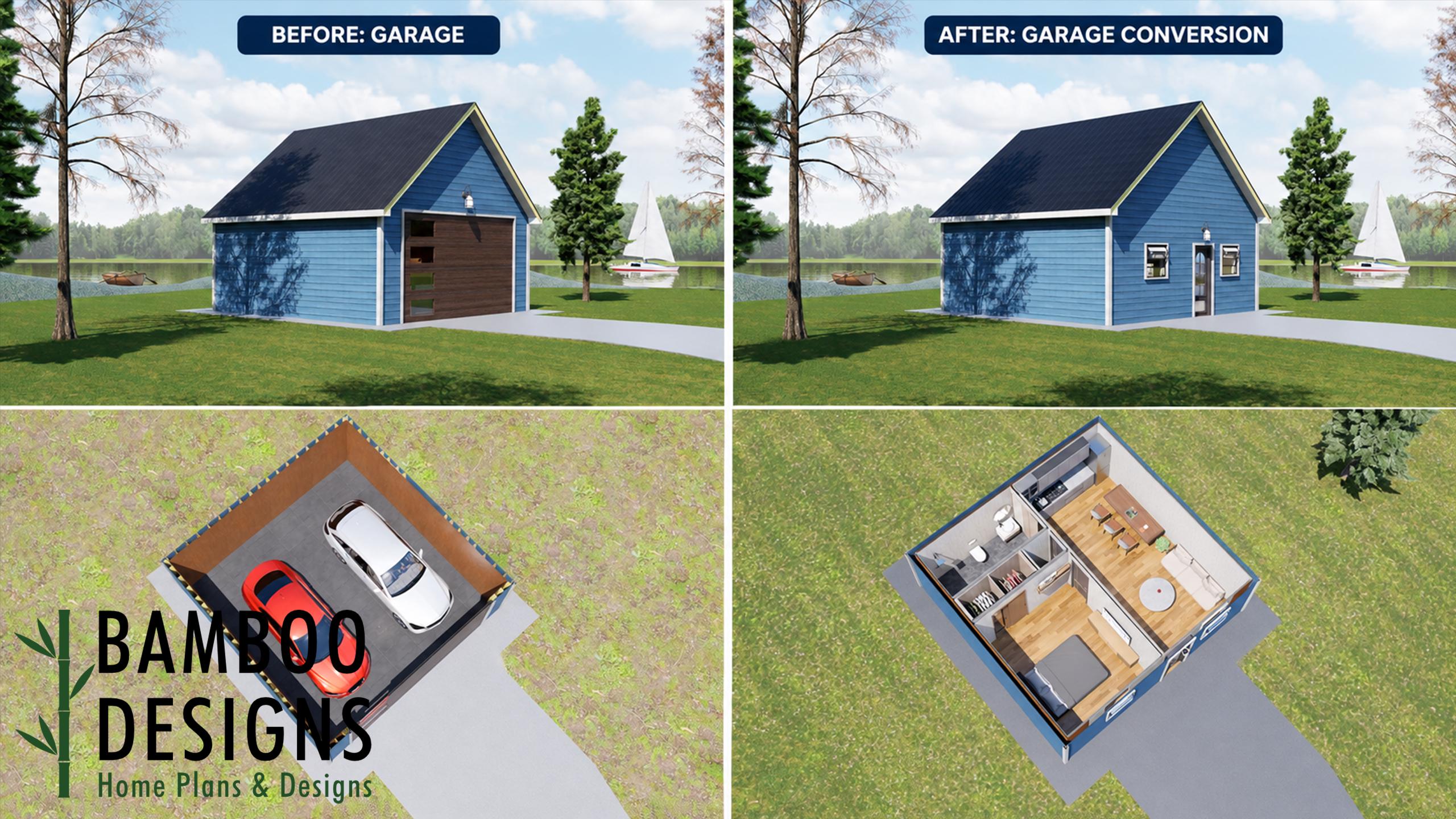 Image of Bryn Mawr Garage Conversion Plan – 24x24 Modern Garage to ADU, Guest House & Studio Conversion | DIY PDF Plans