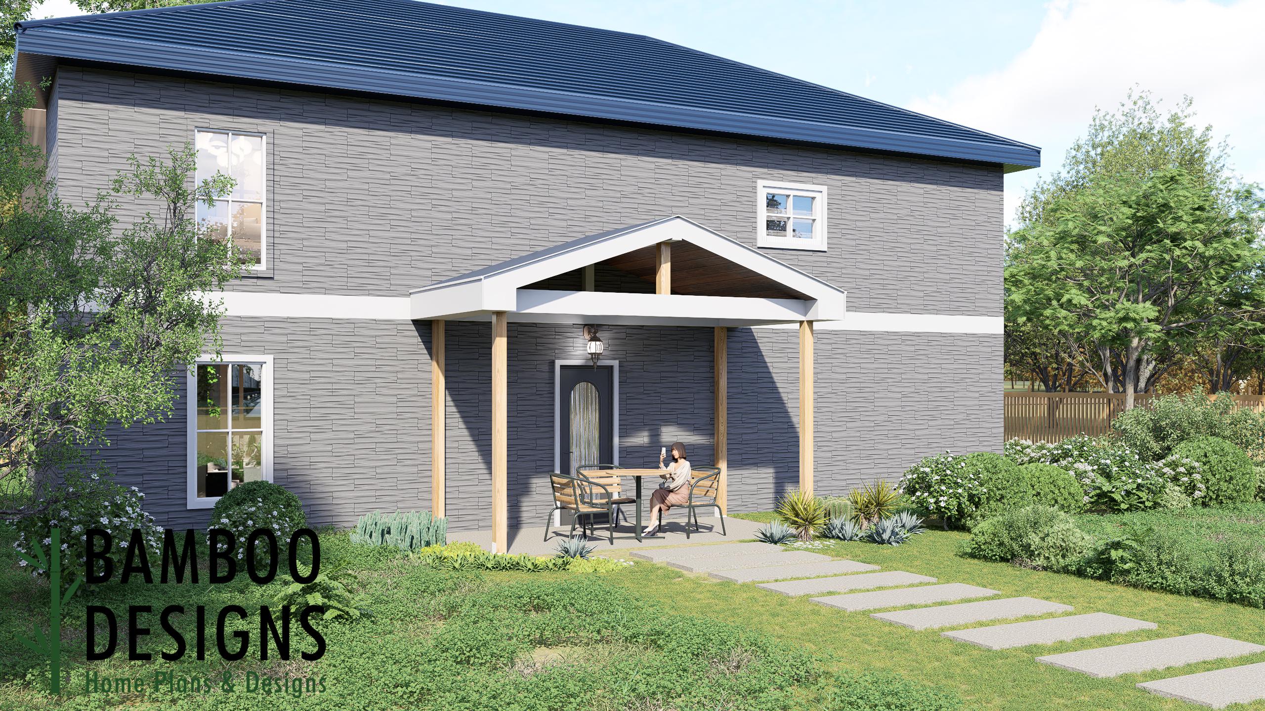 Image of Copal Covered Porch Plan - 8x16 Modern Patio Cover with Gable Roof Design | DIY PDF Plans