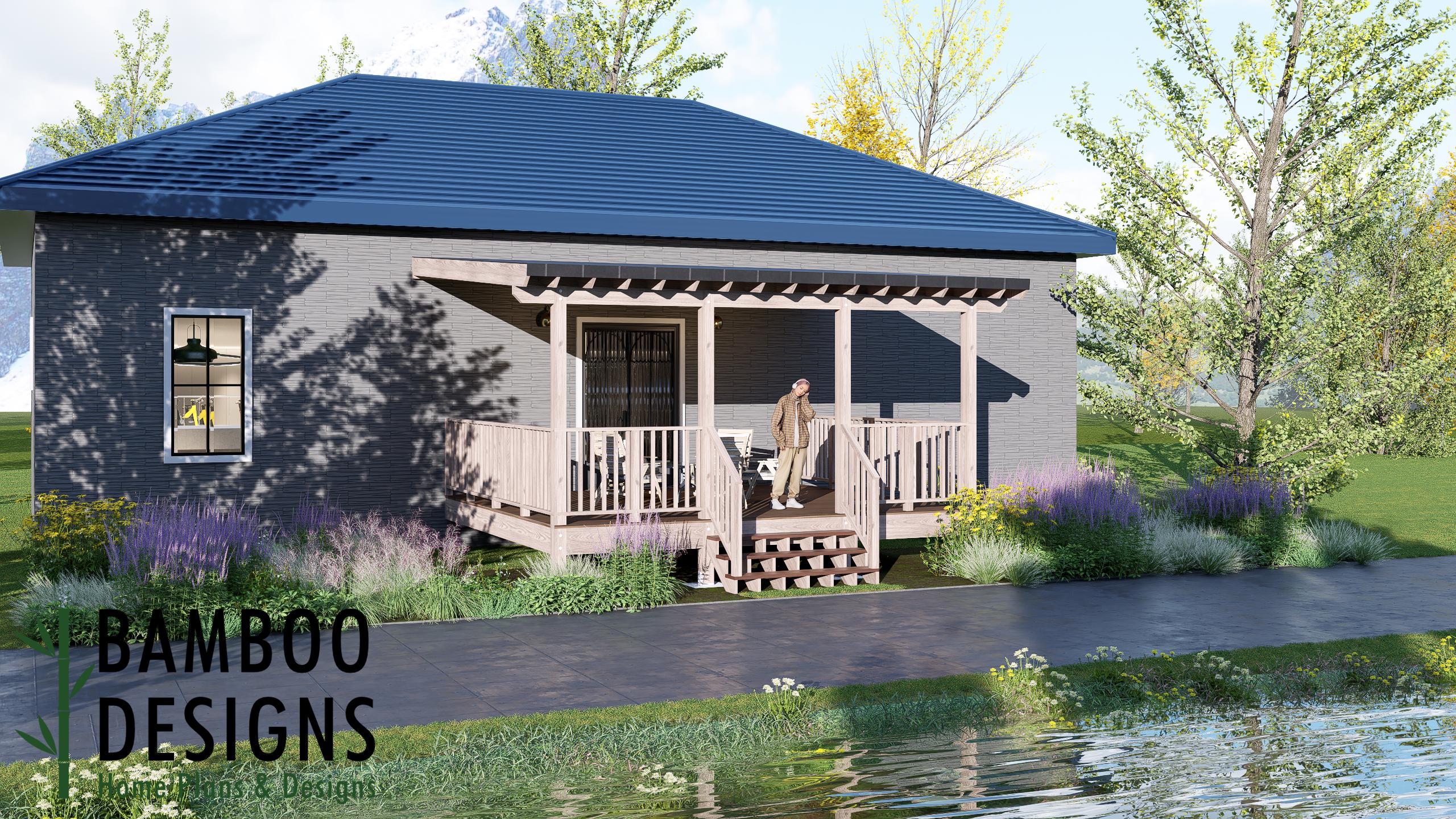 Image of Guy 16x18 Deck Plan with Mono Slope Porch — Spacious Covered Backyard Deck | DIY PDF Building Plans