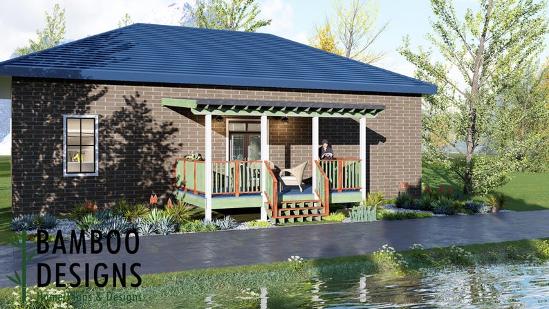 Ryu 12x18 Deck Plan with Mono Slope Porch plan by Bamboo Designs